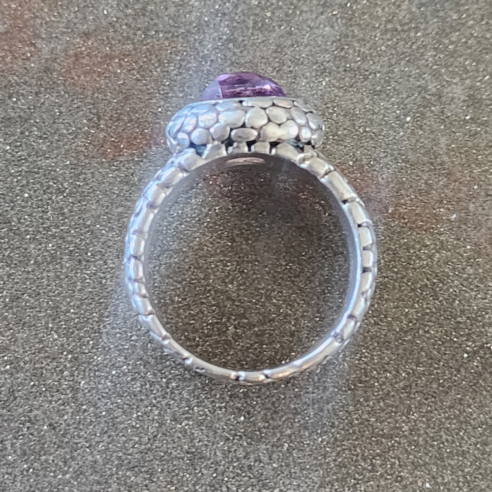 Sterling Silver Heavy Chunky Women's Ring Sz 11 Purple Gemstone Men's Snake Skin - Picture 8 of 11